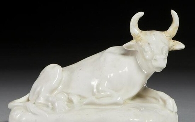 Early Bow white model of a cow, 18th c.
