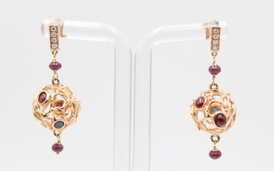 Earrings Rose gold Ruby - Sapphire