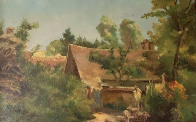 Ecole française (XIX) - La bergerie, départ du troupeau