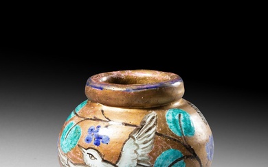 Edouard CAZAUX (1889-1974) et atelier Vase boulle, en terre vernissée à décor de volatils sur...