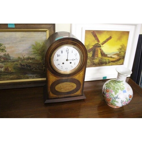 Edwardian Inlaid Mahogany and Satinwood Bracket Clock of Dom...