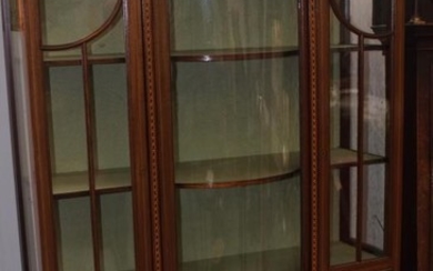 Edwardian bow fronted inlaid display cabinet. Height 179 cm...