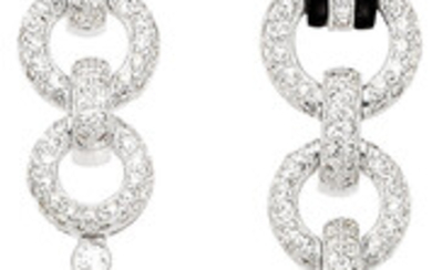 Eli Frei Coral, Diamond, Black Onyx, White Gold Earrings...