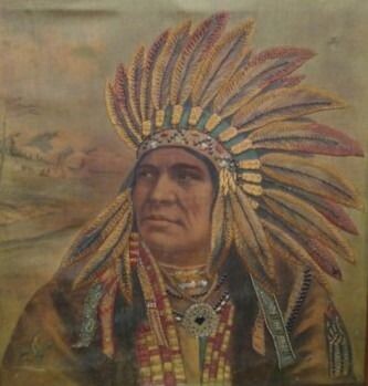 Embroidery, Painting, Schaub of Wolf Native American Portrait - American