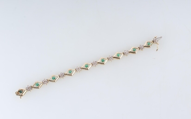 Emerald and Diamond Bracelet Mounted in 14K Gold