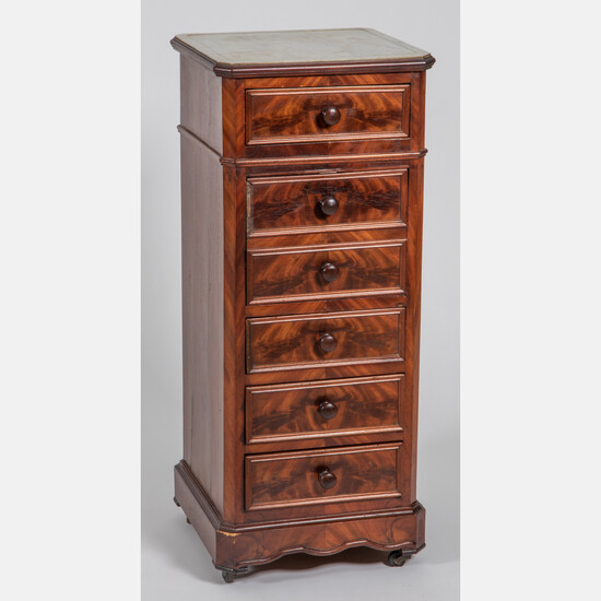 Empire Style Flame Mahogany Chamber Pot Cabinet and Chest of Drawers
