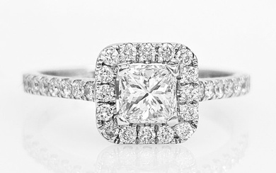 Engagement ring - White gold - 1.11ct. Square Diamond - Diamond