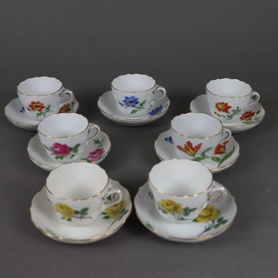 Ensemble de tasses à demitasse avec soucoupes - porcelaine de Meissen, 7 pièces, forme :...