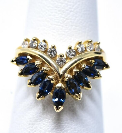 Estate 14kt Yellow Gold Diamond & Sapphire Ring