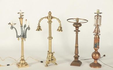 FOUR BRONZE AND COPPER TABLE LAMPS CIRCA 1900