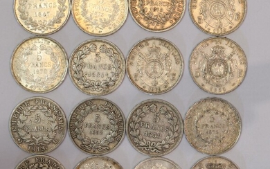 FRANCE. Quinze pièces argent 5 FF. 1812,1813,...