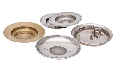 Five silver small circular dishes