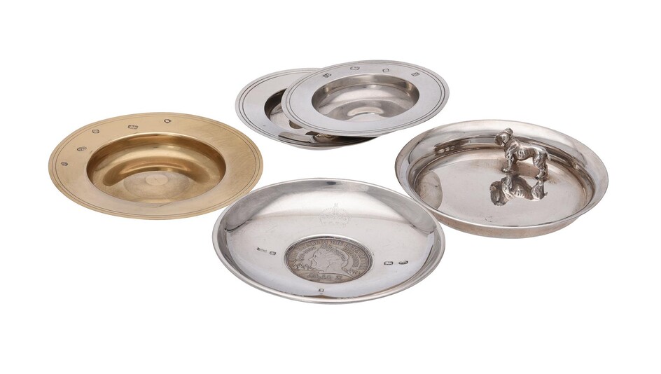 Five silver small circular dishes