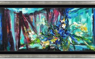 Florence Hasenflug Original Painting On Canvas Signed Still Life Floral Abstract