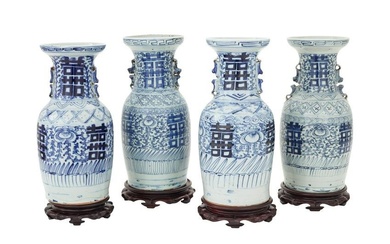 Four Chinese Export Blue and White Vases