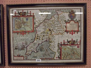 Framed and glazed antique hand coloured John Speede map of C...