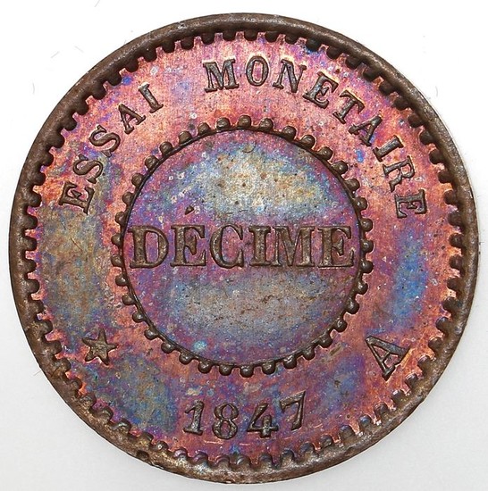 France - Décime 1847-A Louis Philippe - Essai mono-métallique - Copper
