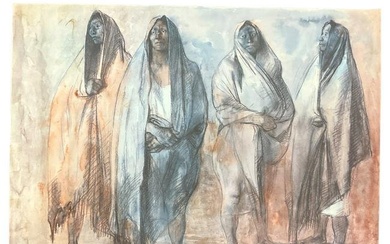 Francisco Zuniga (Mexican, 1912-1998) Offset Print Signed 1974 'Four Robed Figures'