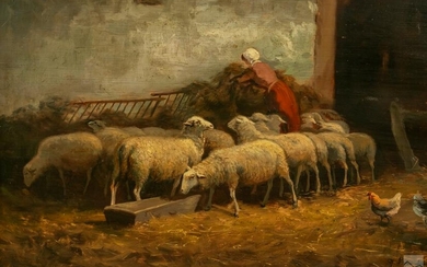 Frans van Leemputten 1850-1914 Farm Genre Painting