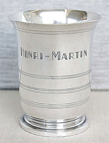 French Antique Silver Sterling Wine Cup, Signed: LF, Monogram Henri-Martin, 76 gr., 19th cen.