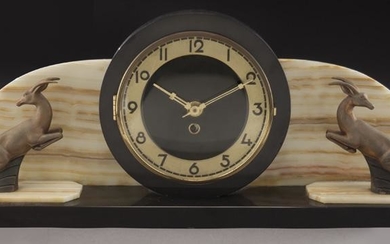French Art Deco marble clock set