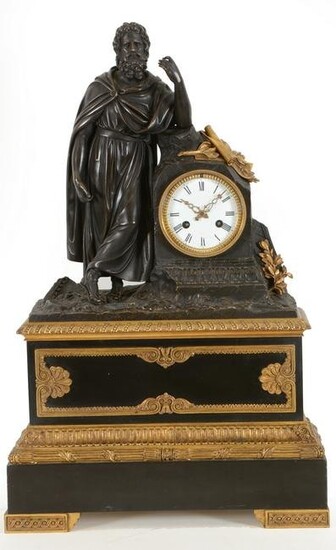 French Classical bronze and ormolu shelf clock with