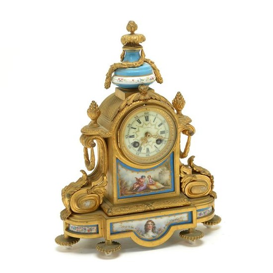French Gilt Bronze and Porcelain Mantle Clock.
