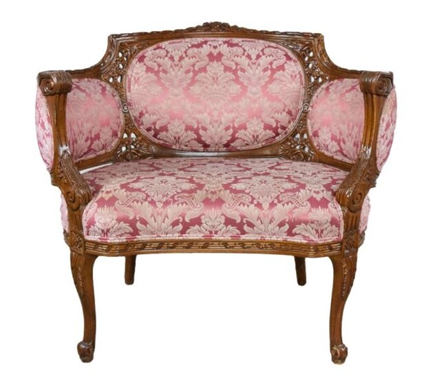 French Louis XV Carved Walnut Bergere Settee