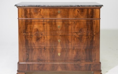 French Mahogany Marble Top Four Drawer Chest