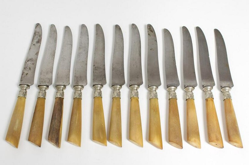 French Steel & Horn Dinner Knives, Set of 12
