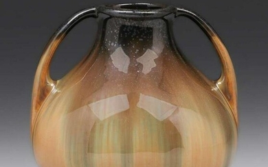 Fulper Pottery Two-Handled Orange Black Flambe Vase