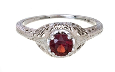 Garnet and 14 Kt White Gold Ring, Size: 6
