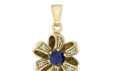GEMMA FILIGREE Pendant - Yellow gold Round Sapphire - Diamond
