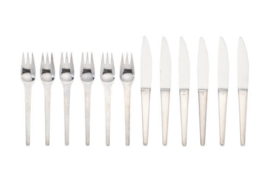 GEORG JENSEN: six pairs of silver Caraval pattern cake knives and forks