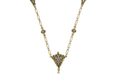 GROUP OF ANTIQUE DIAMOND, PEARL AND ENAMEL NECKLACES