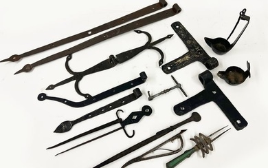 GROUP OF EARLY WROUGHT IRON ITEMS
