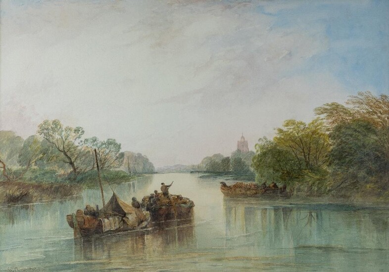 George Clarkson Stanfield, British 1828-1878- Bray on Thames; pencil and watercolour on paper, signed and dated 'Geo Clarkson Stanfield. 1850' (lower left), 52.8 x 74.5 cm.
