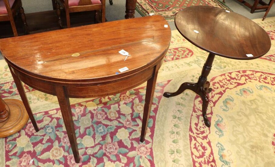 George III mahogany flip-top tripod table; and George III mahogany fold over tea table