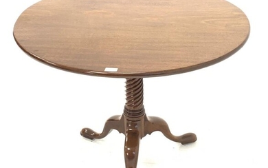 Georgian mahogany tripod table, the circular single plank tilt...