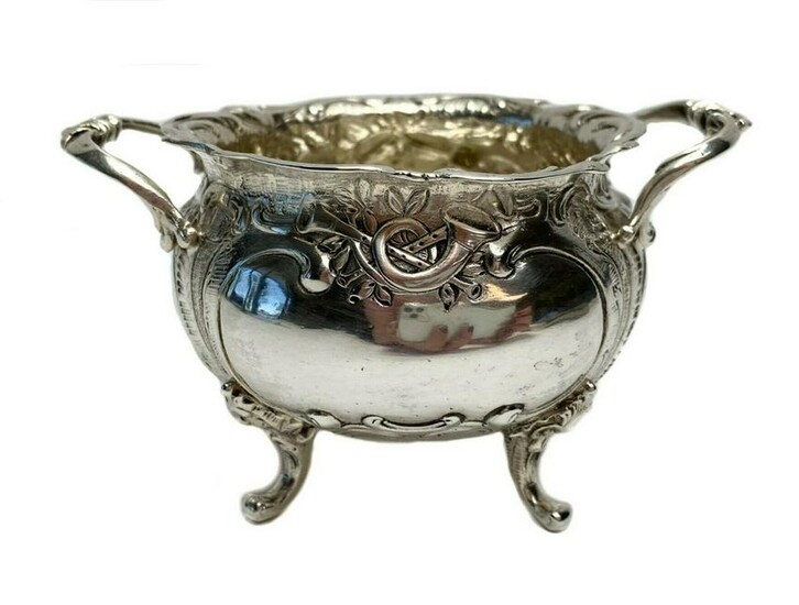 German .812 Silver Repousse Footed Open Sugar Bowl