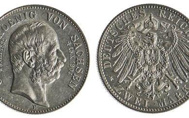 German States. Saxony. Georg (1902-1904). 2 Mark, 1904 E. On the Death of Georg. Bare head righ...