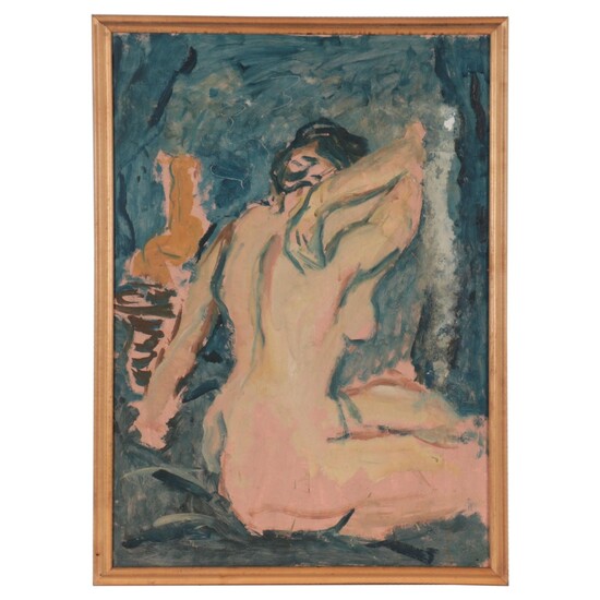 Gestural Oil Painting of Nude Figure, Late 20th Century