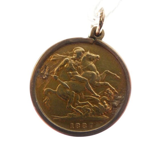 Gold Coin - Queen Victoria 1887 Sovereign, mounted