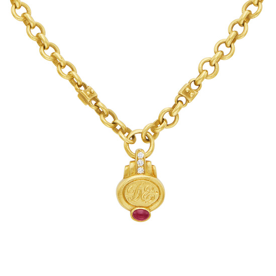 Gold, Diamond and Cabochon Ruby Pendant-Necklace, Judith Ripka