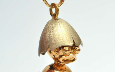Gold pendant "Chick" Yellow gold "chick" with a white gold cap - shell. The prototype for the pendant is the cute 20th century Italian cartoon character "Calimero". Latvian assay office conclusion on gold composition.