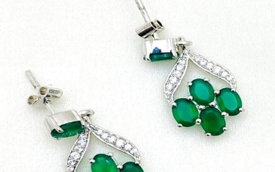 Green Onyx Stone Cluster Dangle Earrings