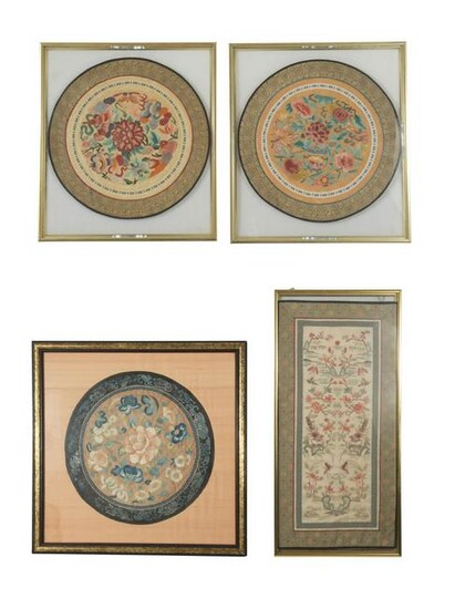 Group of 4 Chinese Embroideries, 19th Century