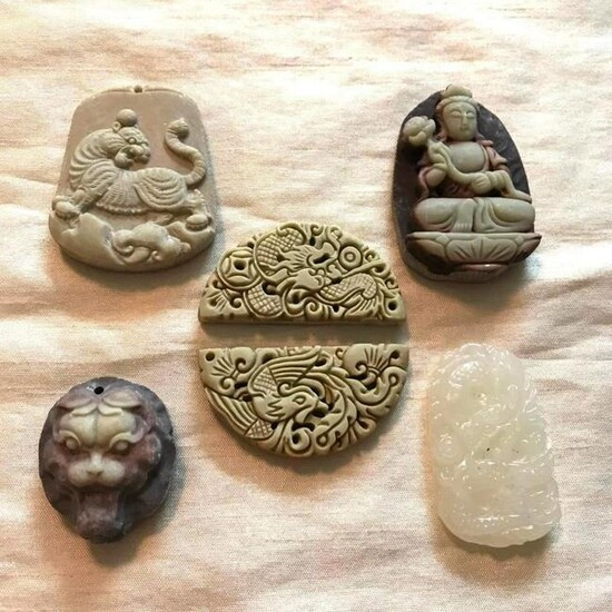 Group of Chinese Composite Stone Pendants