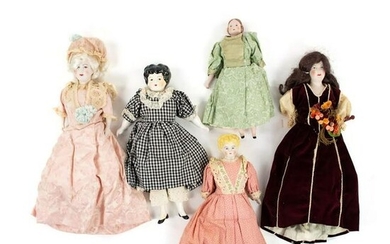 Group of Five Antique Porcelain Dolls