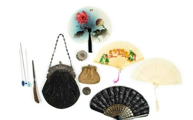 Group of Vintage Fans and Purses
